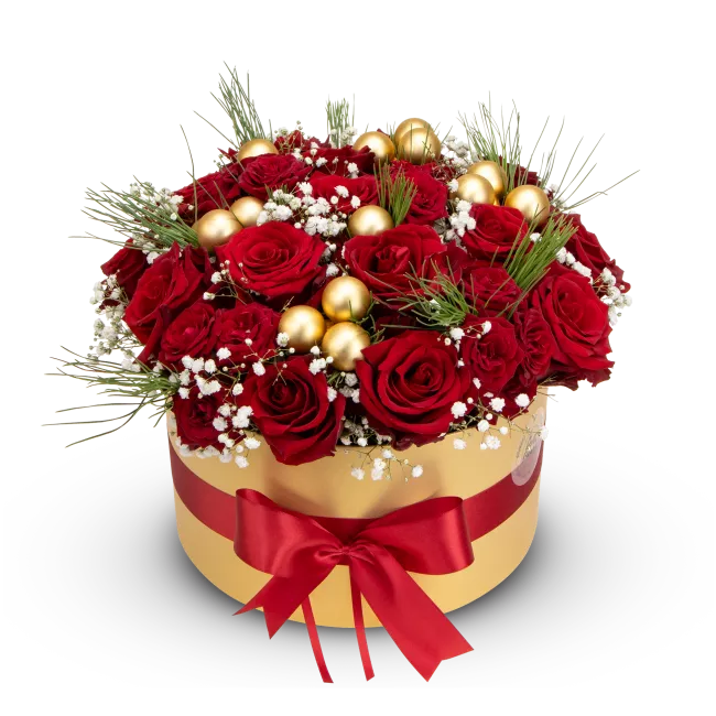 Christmas flowerbox of red roses
